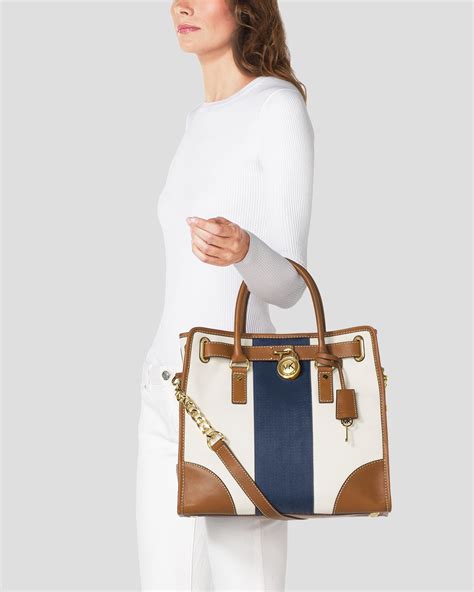 michael kors hamilton striped canvas north south tote|Michael Kors Hamilton Canvas Striped Large North South Tote.